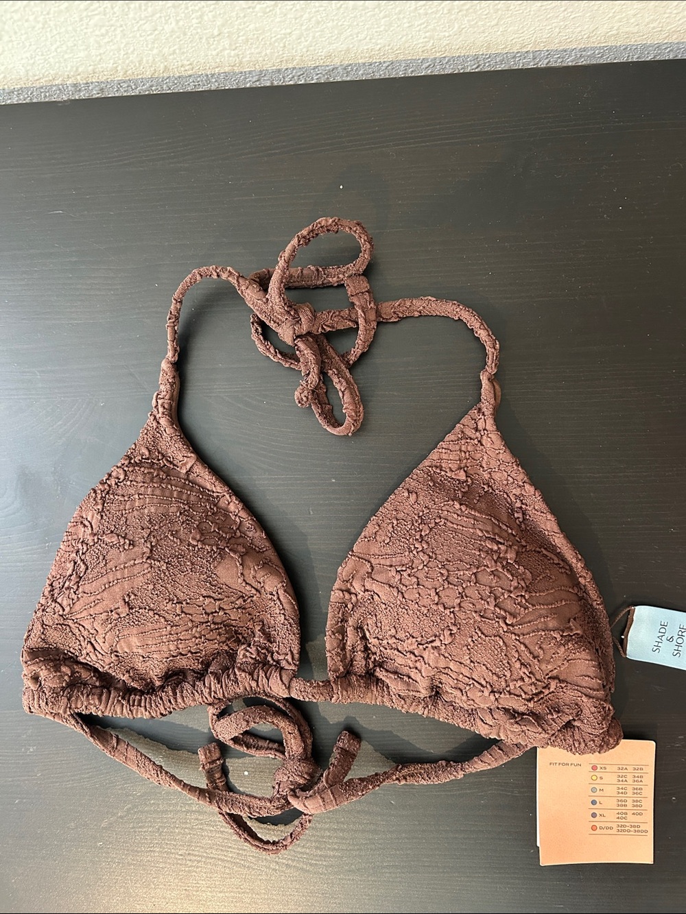 Shade & Shore Brown Textured Triangle Bikini Top